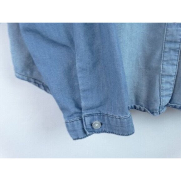 Grace Elements Women's Shirt Size Medium Blue Ruffle Long Sleeve Button Down Top - Picture 6 of 9